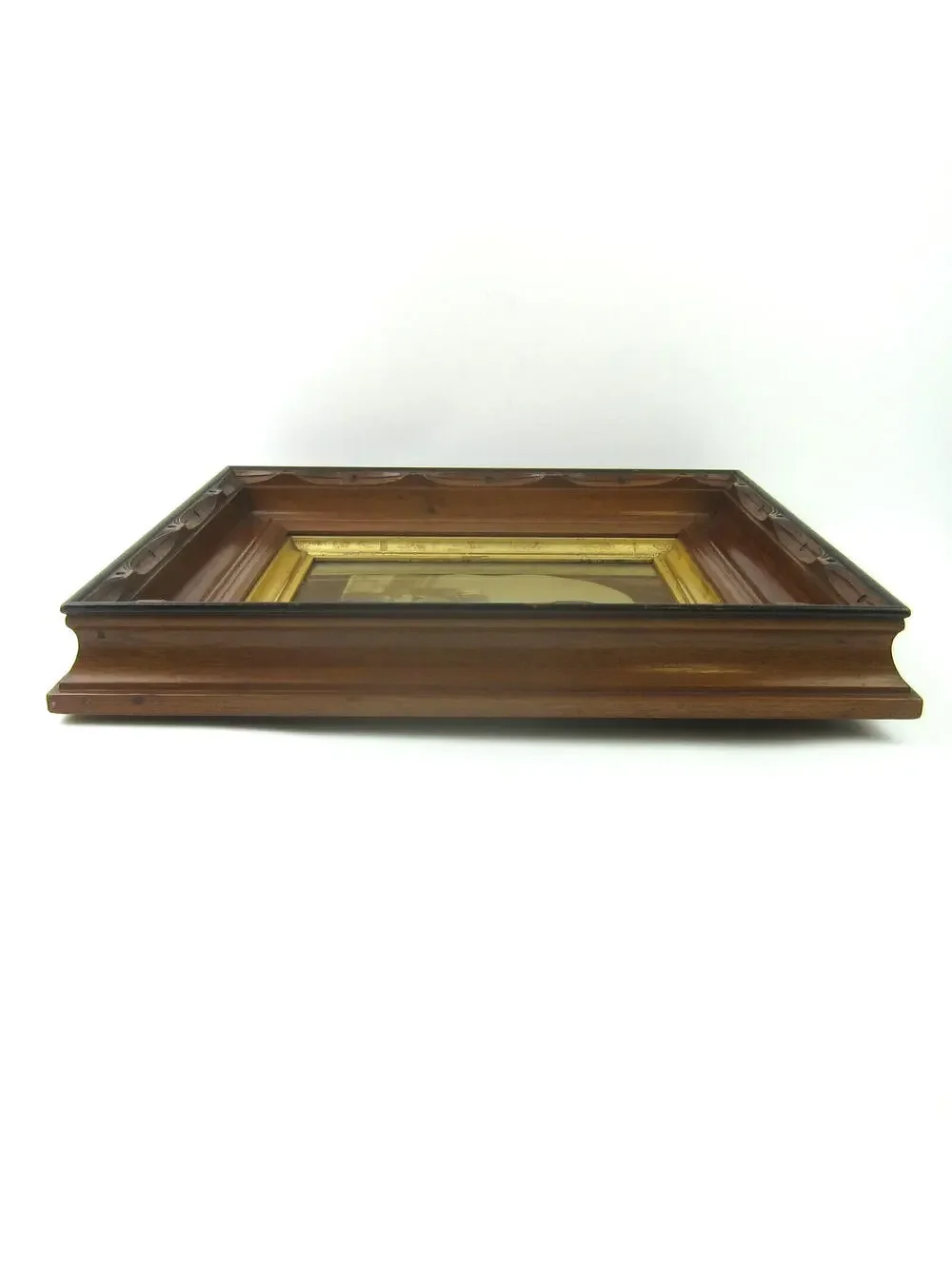 Antique Victorian Deep Picture Frame Carved Wood Gold Gilt Child Photo Glass 16